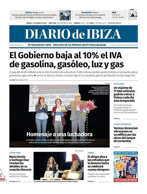 Prima pagina Diario de Ibiza di oggi - Quotidiano regionale