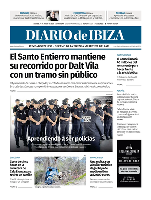 Prima pagina Diario de Ibiza di oggi - Quotidiano regionale