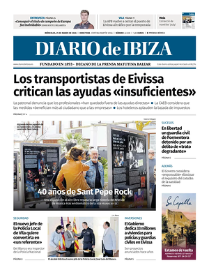 Prima pagina Diario de Ibiza di oggi - Quotidiano regionale