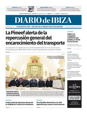 Prima pagina Diario de Ibiza di oggi - Quotidiano regionale