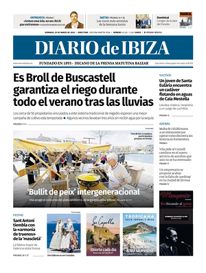 Prima pagina Diario de Ibiza di oggi - Quotidiano regionale