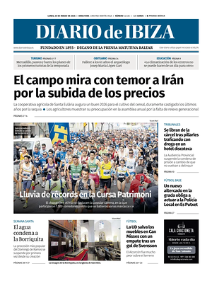 Prima pagina Diario de Ibiza di oggi - Quotidiano regionale