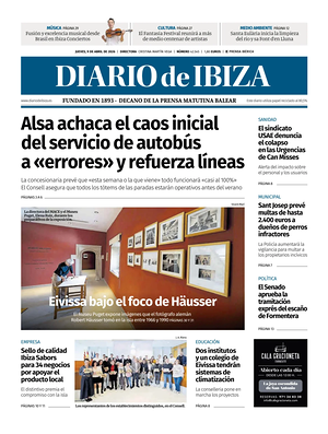 Prima pagina Diario de Ibiza di oggi - Quotidiano regionale