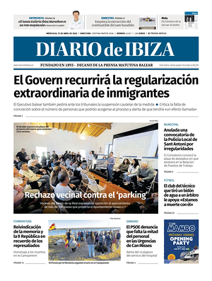 Prima pagina Diario de Ibiza di oggi - Quotidiano regionale