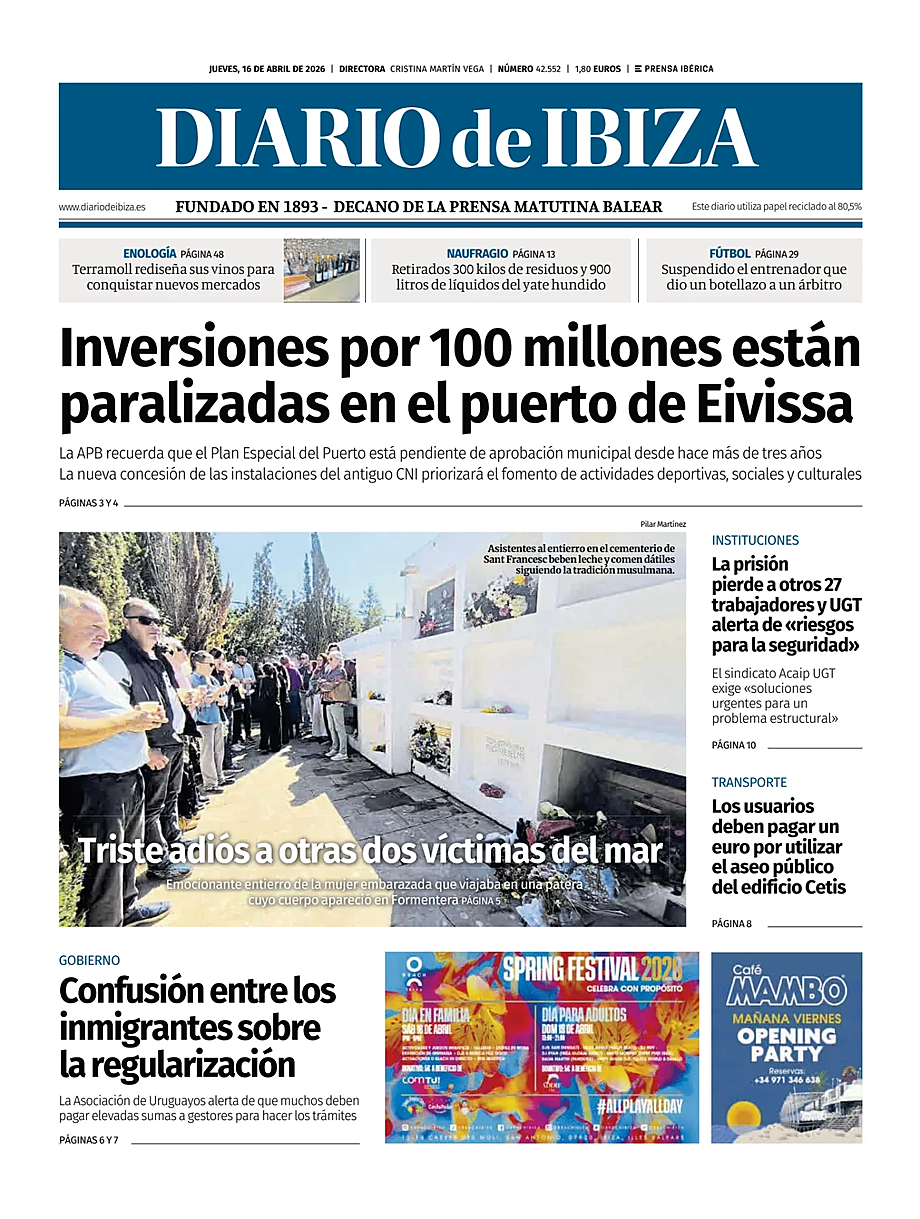 Prima pagina Diario de Ibiza di oggi - Edicola 16 Aprile 2026