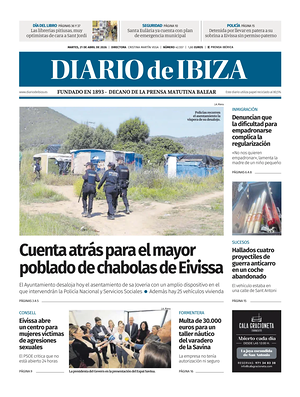 Prima pagina Diario de Ibiza di oggi - Quotidiano regionale