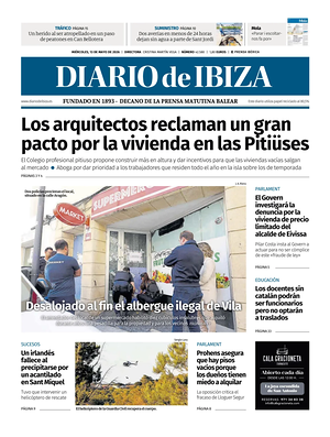 Prima pagina Diario de Ibiza di oggi - Quotidiano regionale