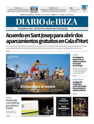 Prima pagina Diario de Ibiza di oggi - Quotidiano regionale