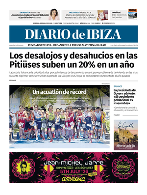 Prima pagina Diario de Ibiza di oggi - Quotidiano regionale