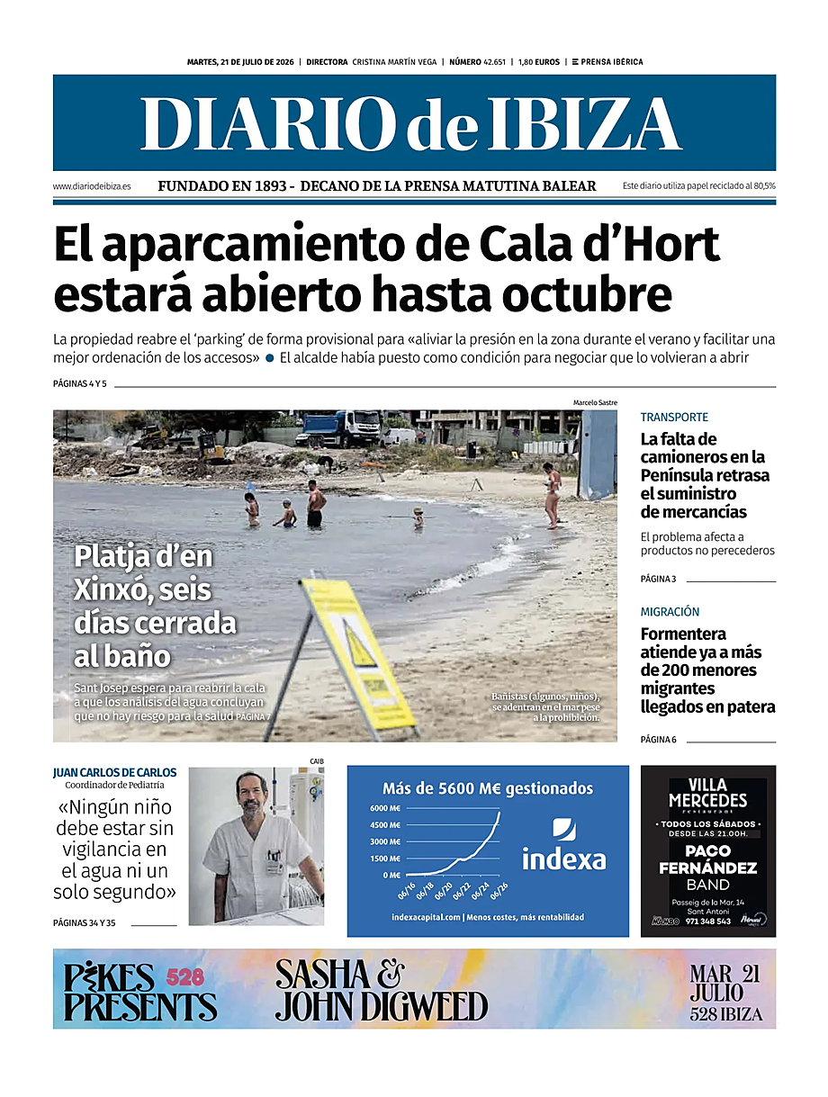 Prima pagina Diario de Ibiza di oggi - Edicola 21 Luglio 2026