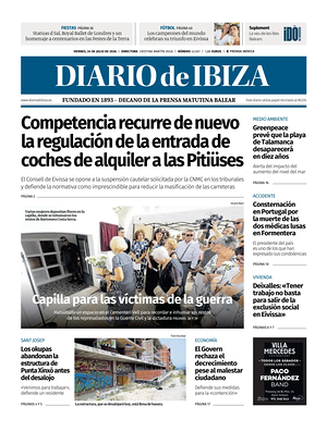 Prima pagina Diario de Ibiza di oggi - Quotidiano regionale