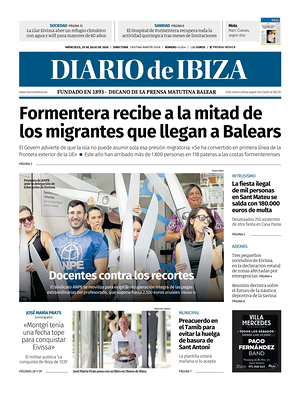 Prima pagina Diario de Ibiza di oggi - Quotidiano regionale