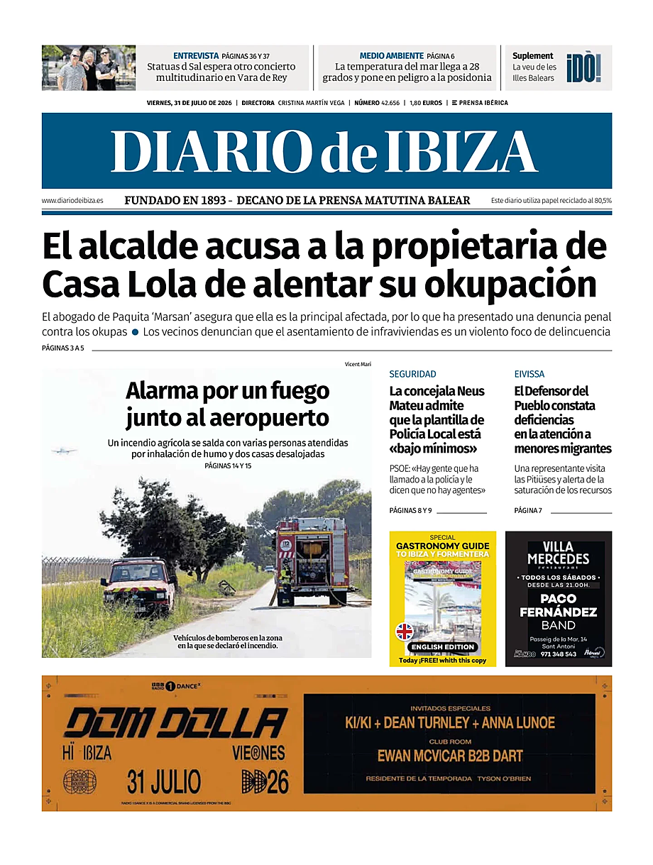 Portada Diario de Ibiza de hoy - Quiosco 31 julio 2026