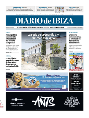 Prima pagina Diario de Ibiza di oggi - Quotidiano regionale