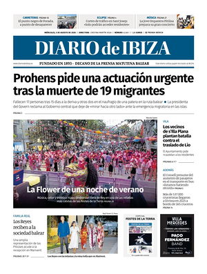 Prima pagina Diario de Ibiza di oggi - Quotidiano regionale