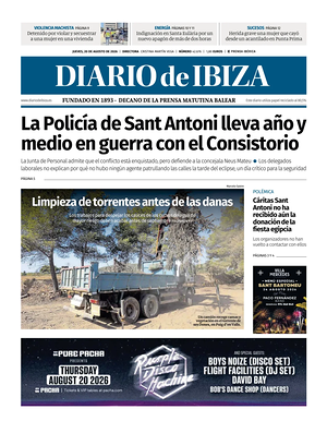 Prima pagina Diario de Ibiza di oggi - Quotidiano regionale