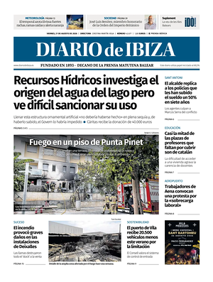 Prima pagina Diario de Ibiza di oggi - Quotidiano regionale