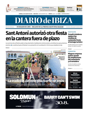 Prima pagina Diario de Ibiza di oggi - Quotidiano regionale