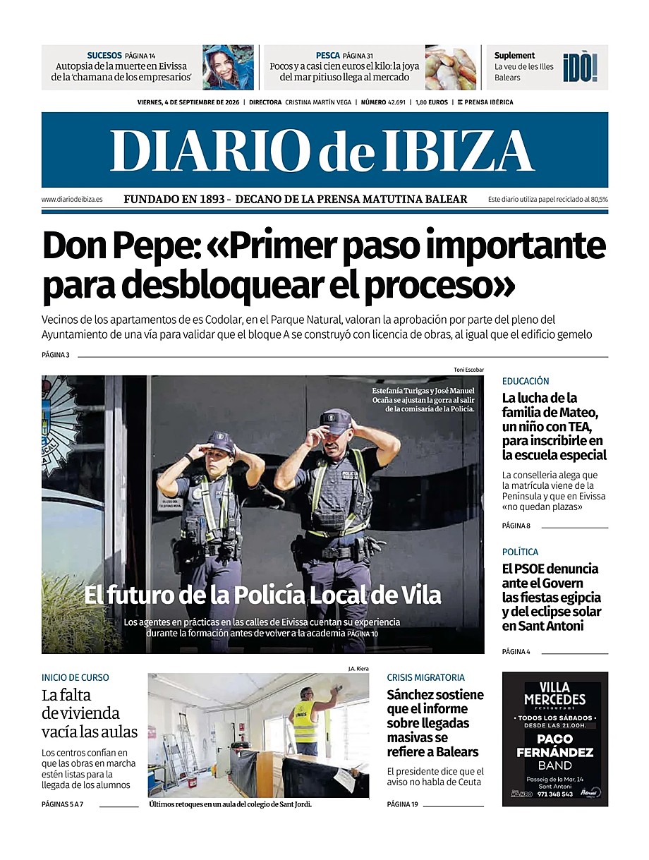 Prima pagina Diario de Ibiza di oggi - Edicola 4 Settembre 2026