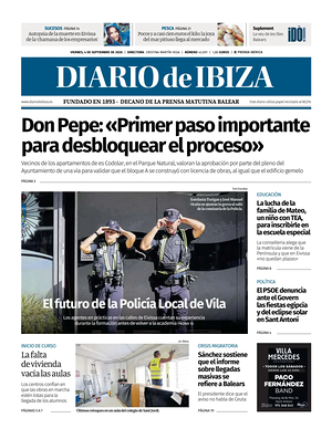Prima pagina Diario de Ibiza di oggi - Quotidiano regionale