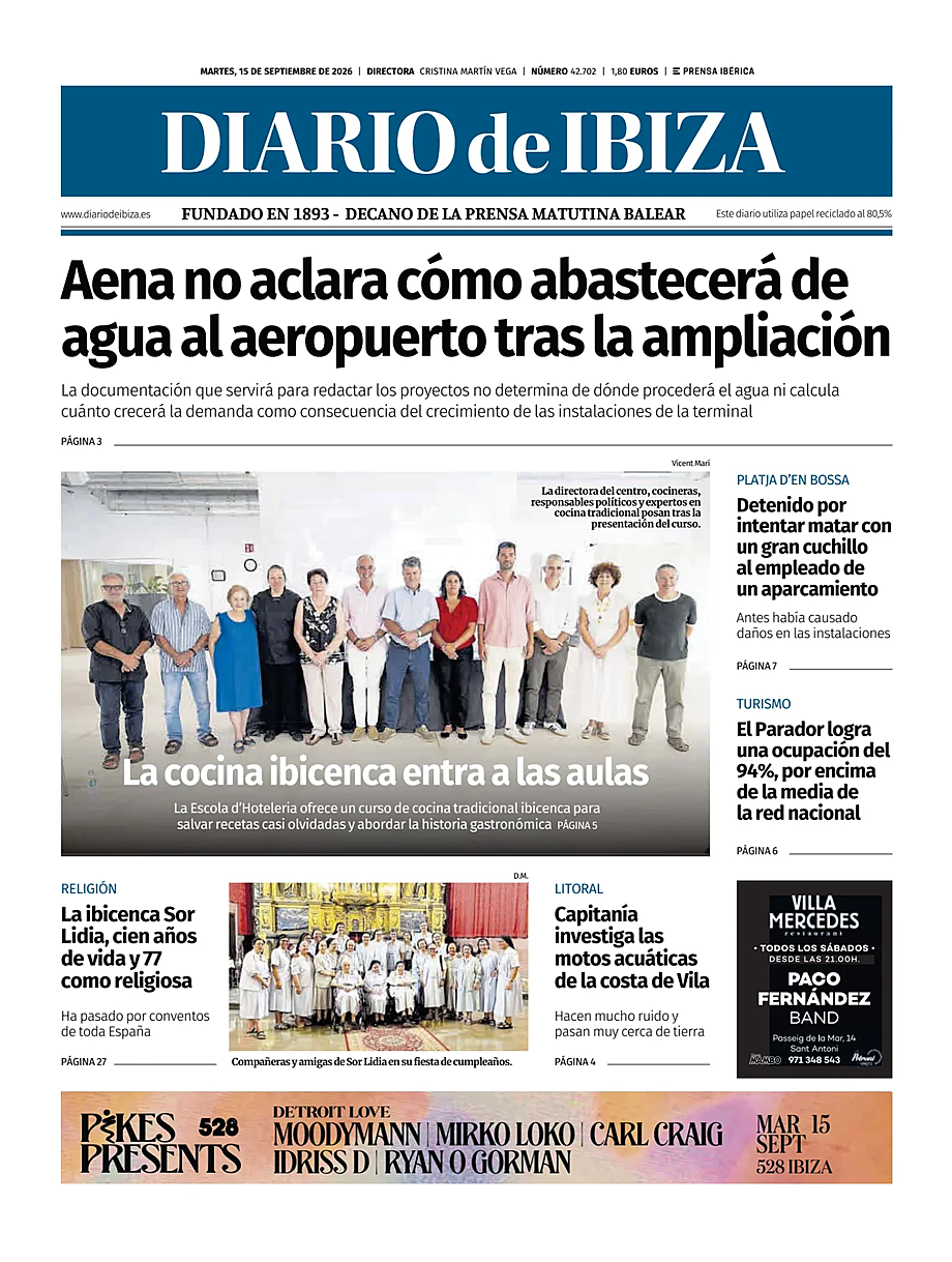Portada Diario de Ibiza de hoy - Quiosco 15 septiembre 2026