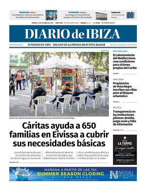 Prima pagina Diario de Ibiza di oggi - Quotidiano regionale