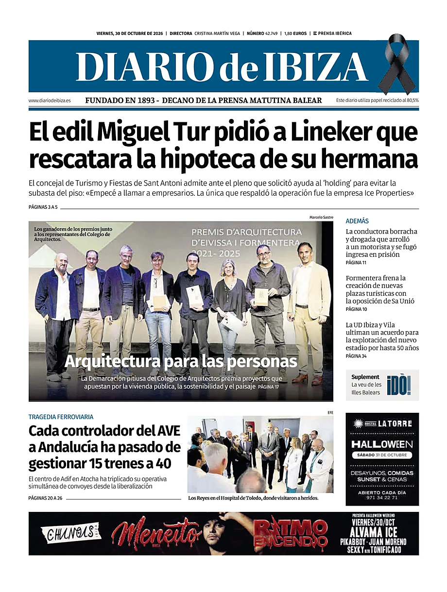 Portada Diario de Ibiza de hoy - Quiosco 30 octubre 2026