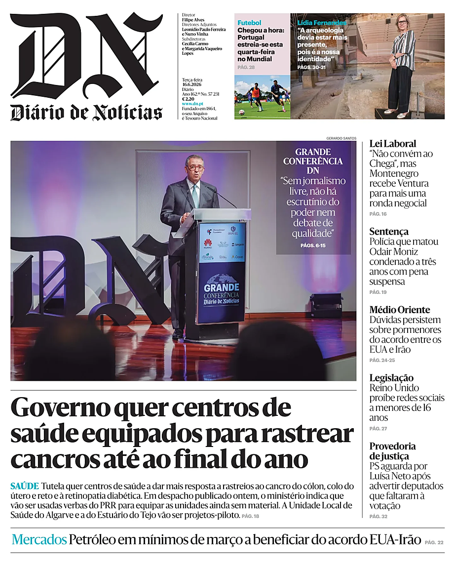 Capa de Diário de Notícias de hoje - Imprensa 16 Junho 2026