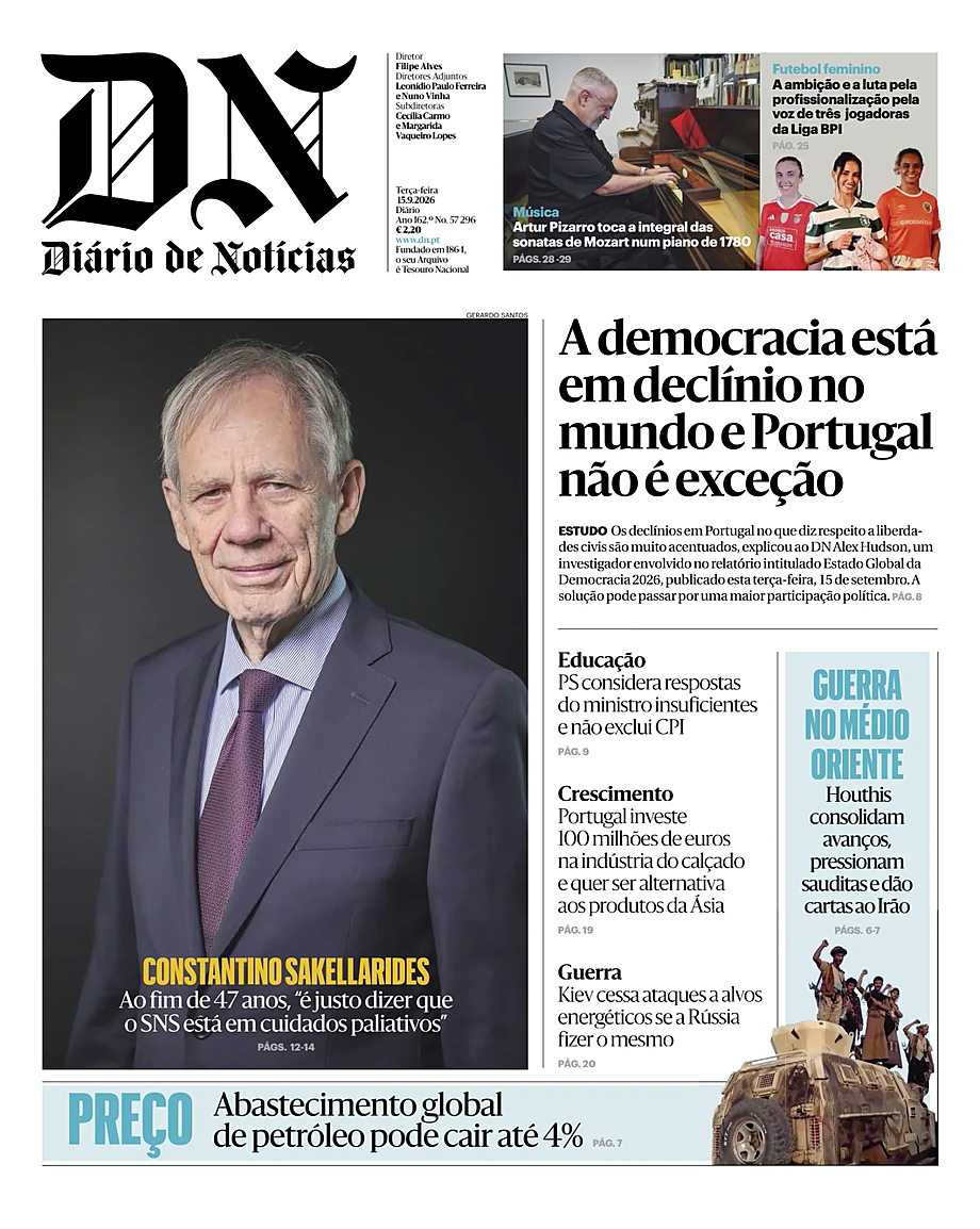 Capa de Diário de Notícias de hoje - Imprensa 15 Setembro 2026