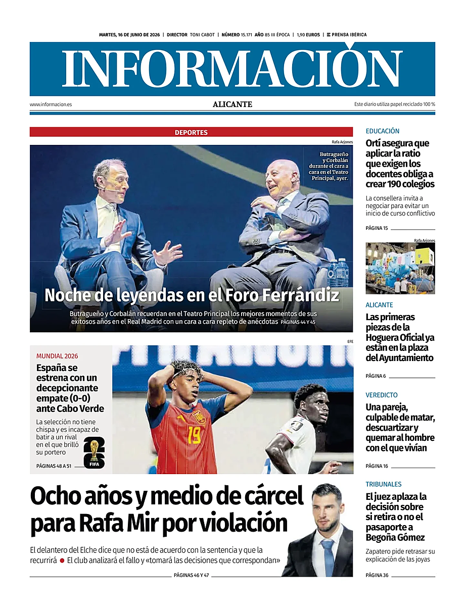 Portada Diario Informacion de hoy - Quiosco 16 junio 2026