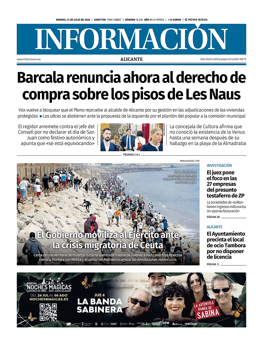 Portada Diario Informacion de hoy - Quiosco 31 julio 2026