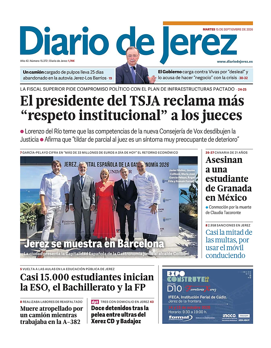 Portada Diario de Jerez de hoy - Quiosco 15 septiembre 2026