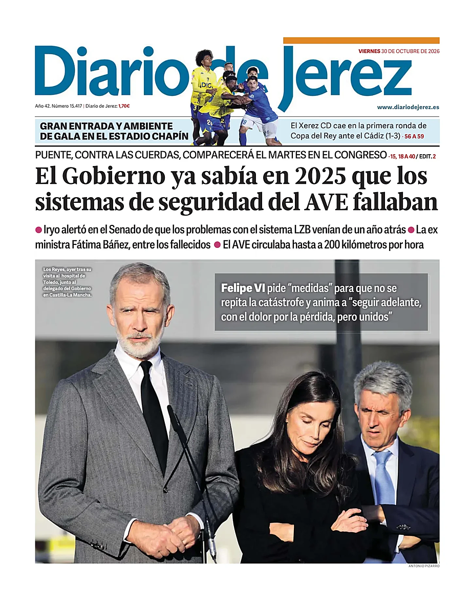 Portada Diario de Jerez de hoy - Quiosco 30 octubre 2026