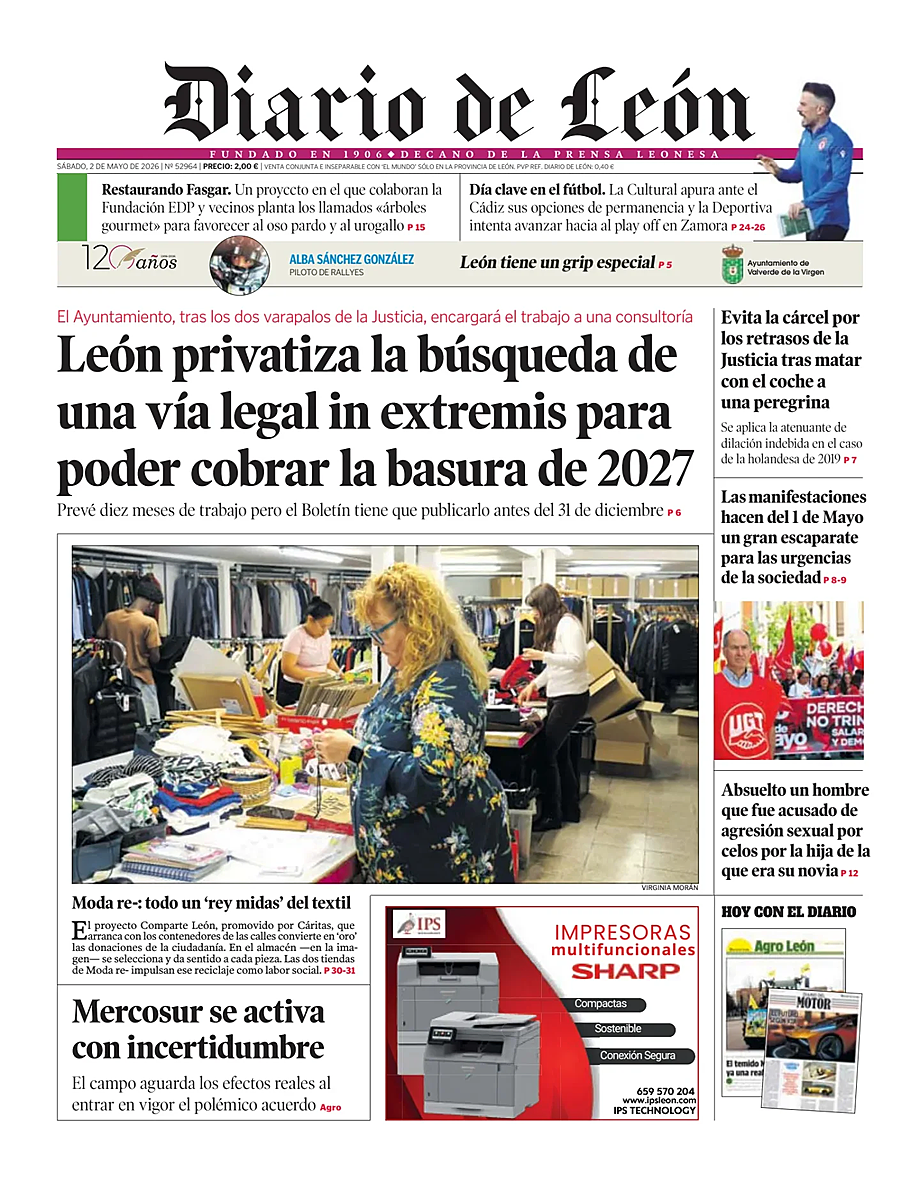 Portada Diario de León de hoy - Quiosco 2 mayo 2026