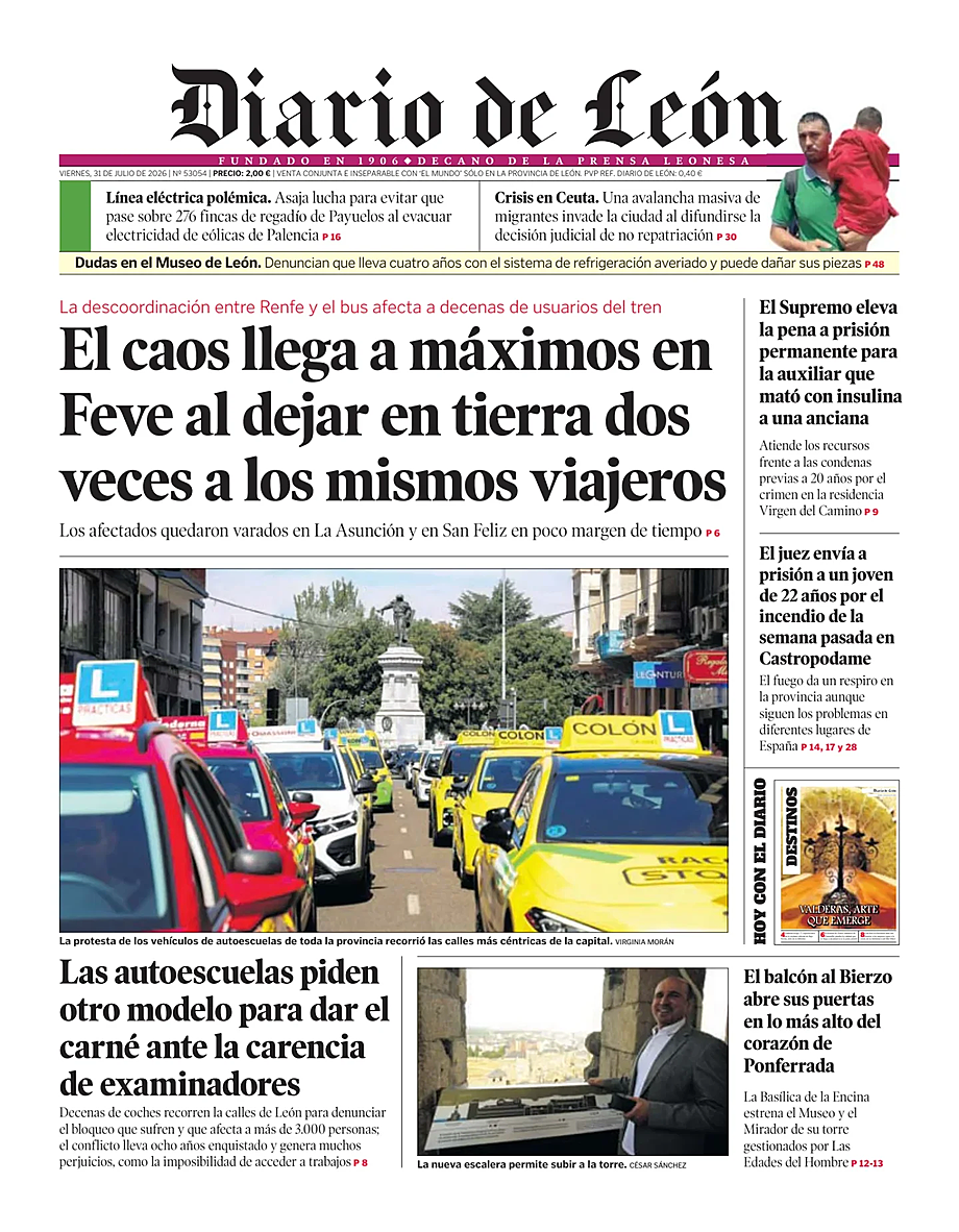 Portada Diario de León de hoy - Quiosco 31 julio 2026