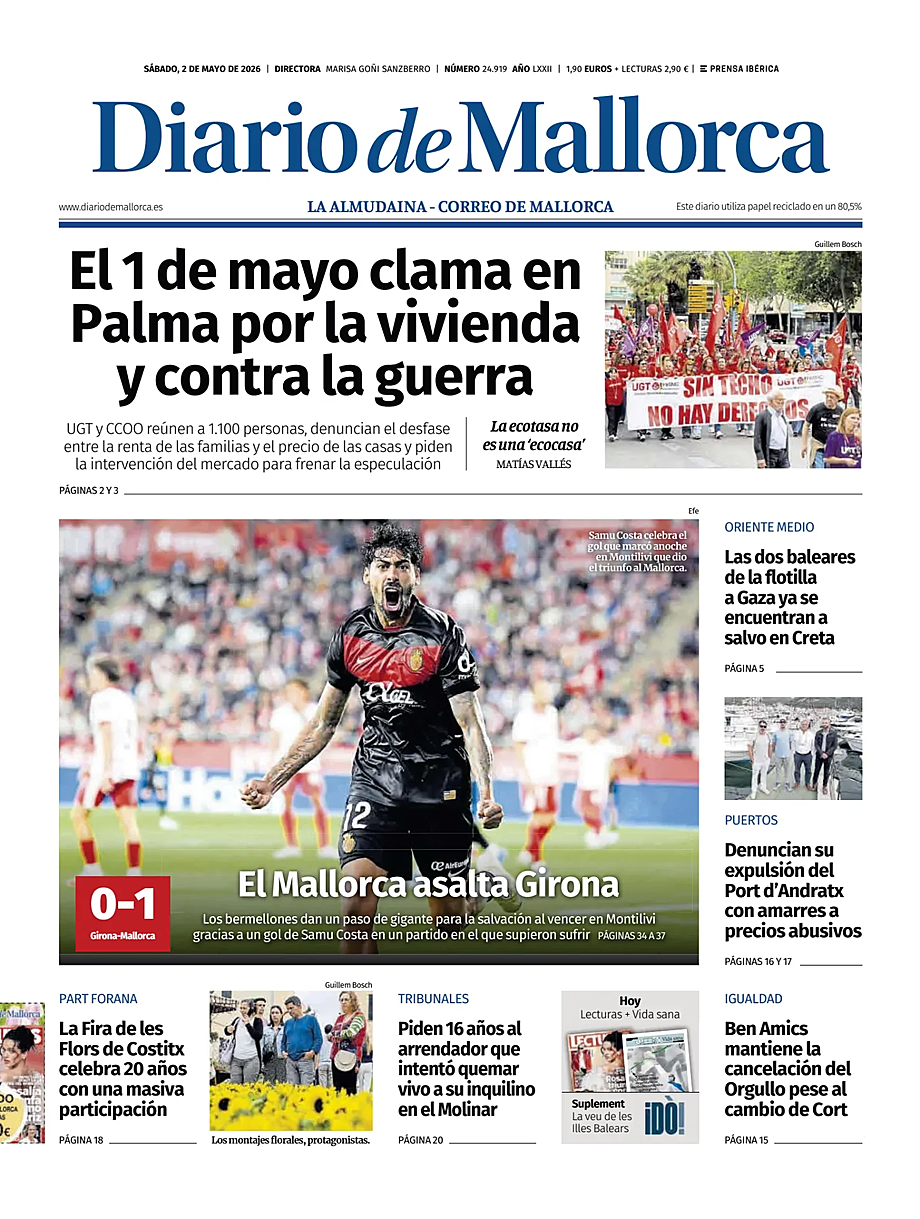 Portada Diario de Mallorca de hoy - Quiosco 2 mayo 2026