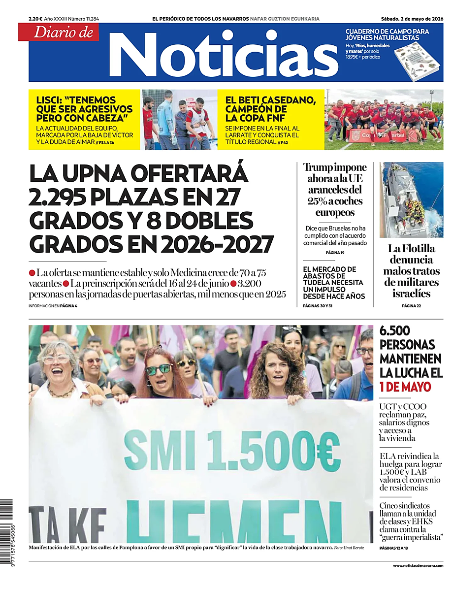 Portada Diario de Noticias de hoy - Quiosco 2 mayo 2026