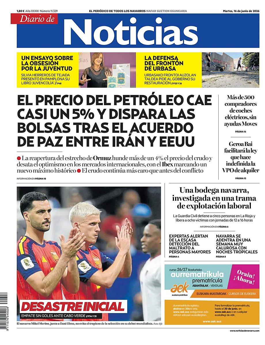 Portada Diario de Noticias de hoy - Quiosco 16 junio 2026