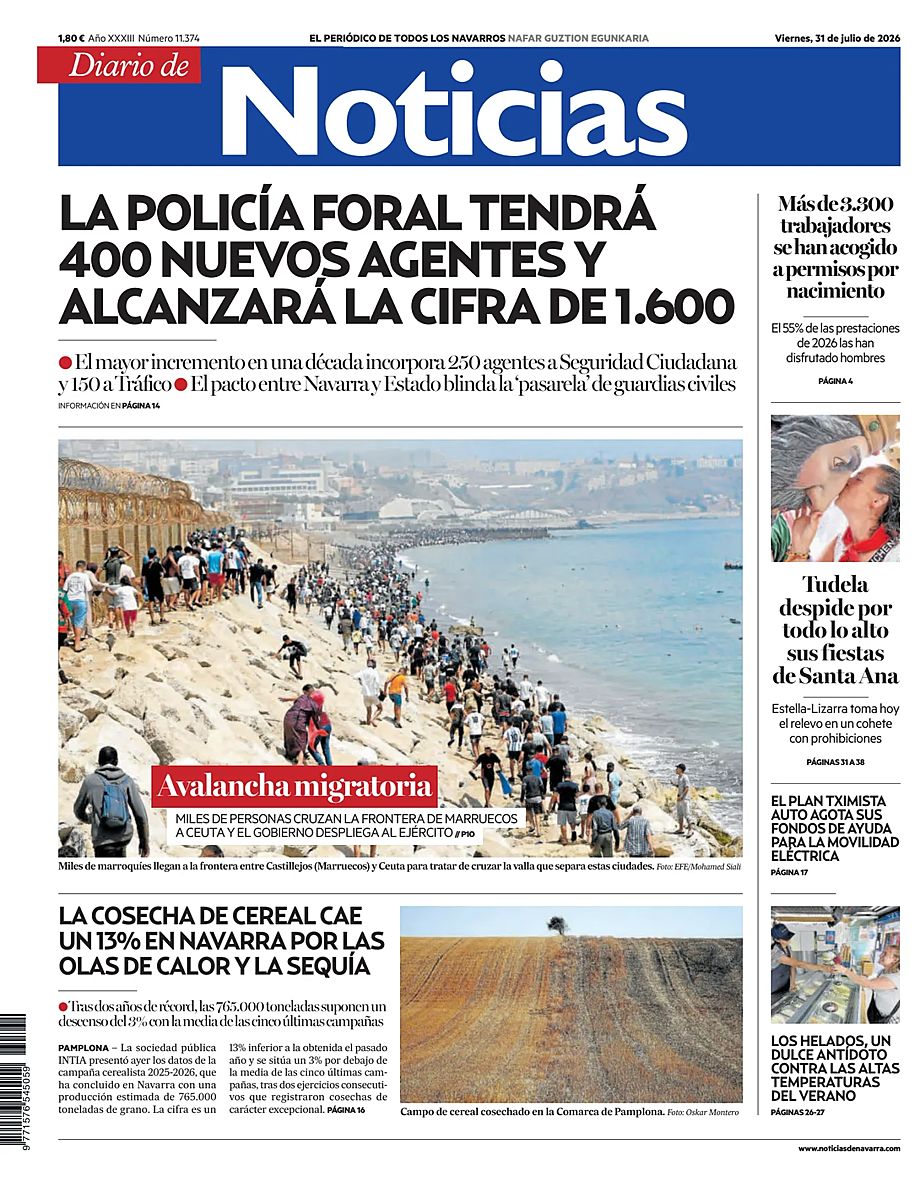 Portada Diario de Noticias de hoy - Quiosco 31 julio 2026