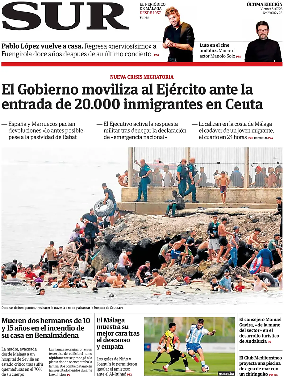 Portada Diario SUR de hoy - Quiosco 31 julio 2026