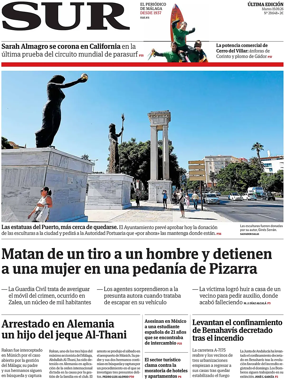 Portada Diario SUR de hoy - Quiosco 15 septiembre 2026