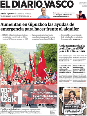 Portada El Diario Vasco de hoy - Periódico regional