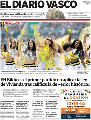 Prima pagina El Diario Vasco di oggi - Quotidiano regional
