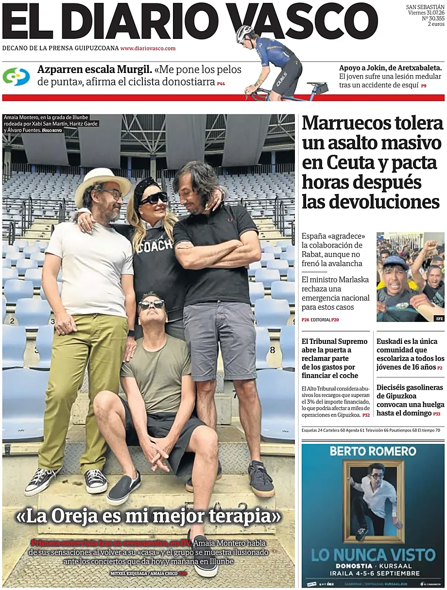 Portada El Diario Vasco de hoy - Quiosco 31 julio 2026