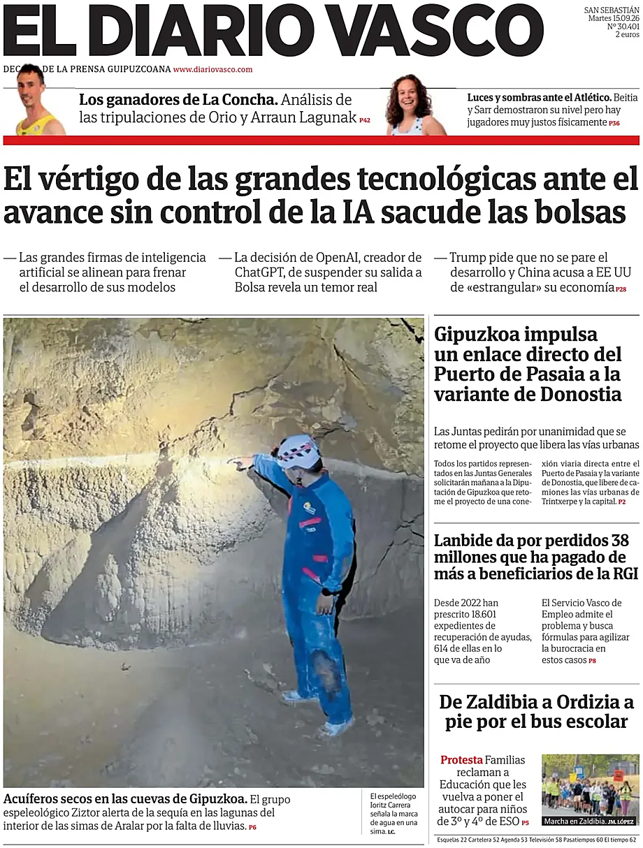 Portada El Diario Vasco de hoy - Quiosco 15 septiembre 2026
