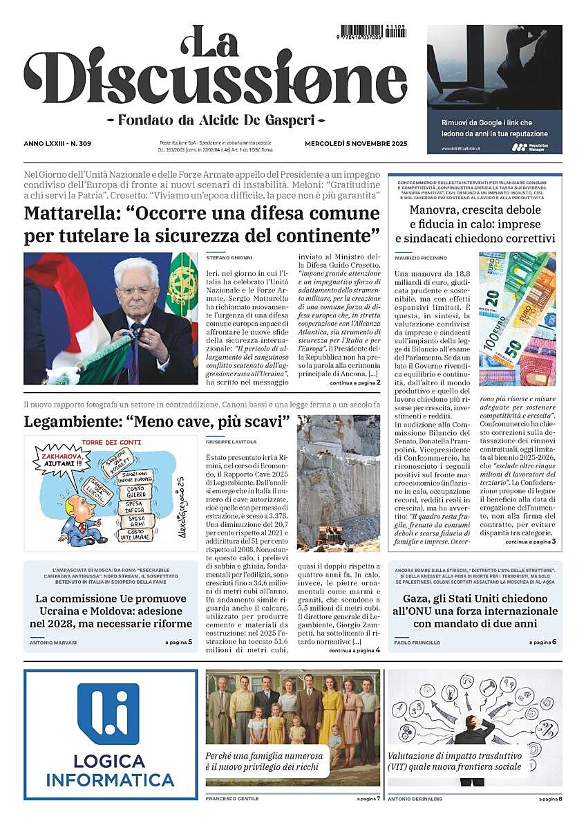 Prima pagina La Discussione di oggi - Edicola 5 Novembre 2025