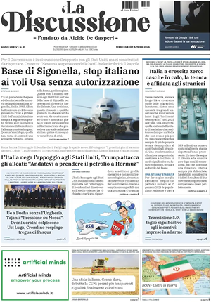 Prima pagina La Discussione di oggi - Quotidiano nazionale