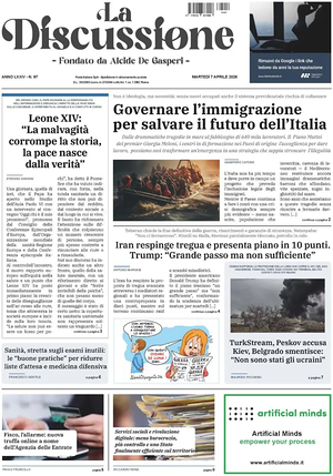 Prima pagina La Discussione di oggi - Quotidiano nazionale