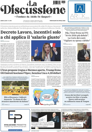 Prima pagina La Discussione di oggi - Quotidiano nazionale