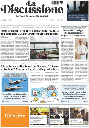 Prima pagina La Discussione di oggi - Quotidiano nazionale